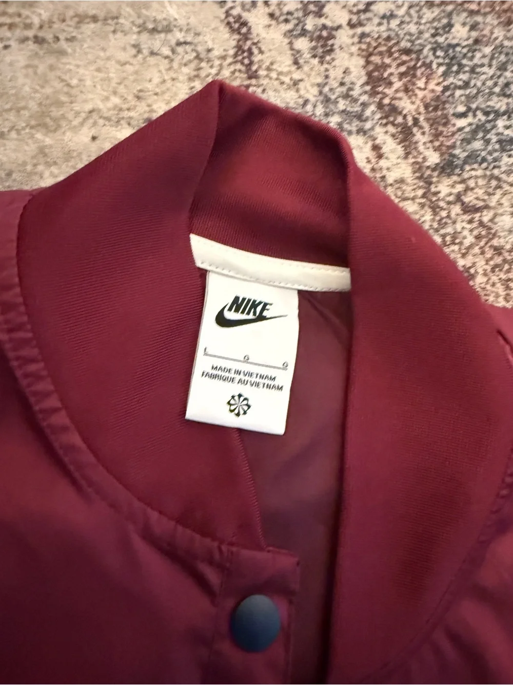 Nike Maroon and White Letterman Bomber Jacket